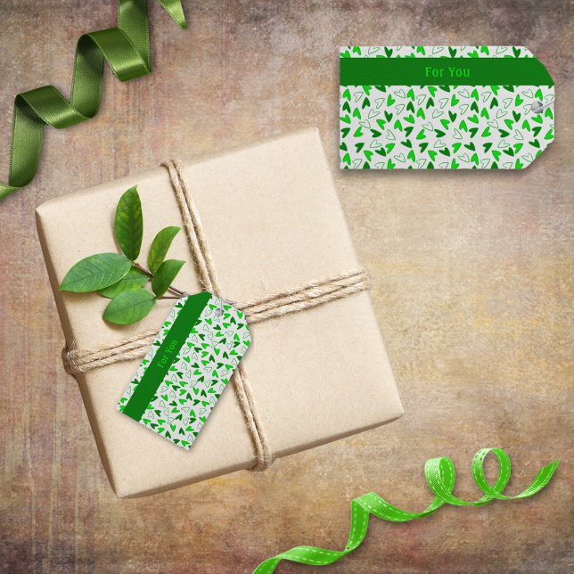 Etiqueta Para Presente Padrão de Verde limão Verde Escuro Divertido (Fun Whimsical Dark Green Lime Green Hearts Pattern Gift Tags)