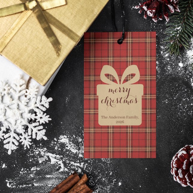 Etiqueta Para Presente Padrão Festivo da Xadrez Vermelha - (Criador carregado)