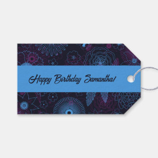 Etiqueta Para Presente Padrão Floral Azul e Roxo Minimalista Moderno