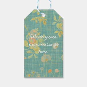 Etiqueta Para Presente Padrão Floral Azul Turquesa Vintage Personalizado