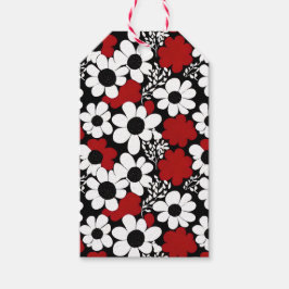Etiqueta Para Presente Padrão Floral bonito em Vermelho, Preto e Branco