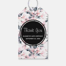 Etiqueta Para Presente Padrão Floral De Aquarela Rosa E Cinza Obrigado