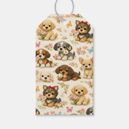 Etiqueta Para Presente Padrão Floral de Borboleta de Cachorrinho Fofo