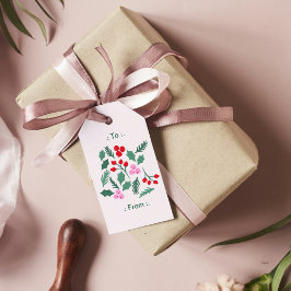 Etiqueta Para Presente Padrão Floral de Natal Vermelho e Verde Moderno