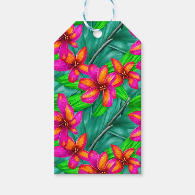 Etiqueta Para Presente Padrão Floral de Paraíso Tropical (Frente)