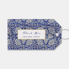 Etiqueta Para Presente Padrão Floral de Vintagem do Mediterrâneo Azul e B