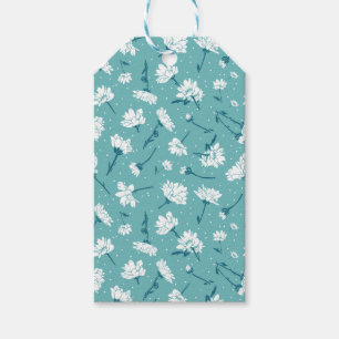 Etiqueta Para Presente Padrão Floral Elegante - Botânica Branca e Teal
