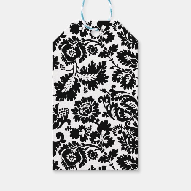 Etiqueta Para Presente Padrão Floral Veneziano Preto e Branco de William  (Frente)
