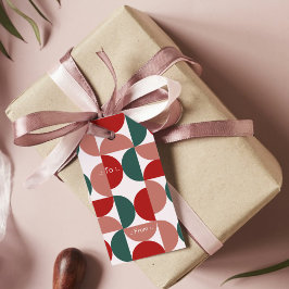 Etiqueta Para Presente Padrão Geométrico de Natal Vermelho e Verde Modern