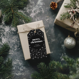 Etiqueta Para Presente Padrão moderno de floco de neve preto e branco no