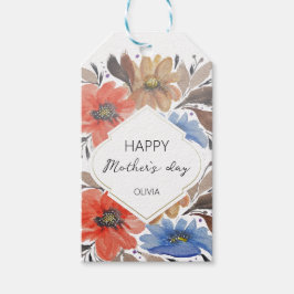 Etiqueta Para Presente Padrão Personalizado de Aquarela Floral Azul Paste