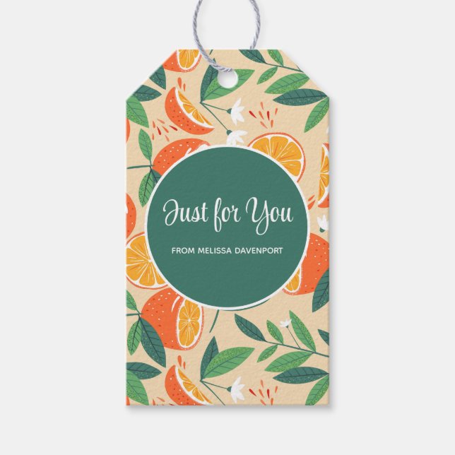 Etiqueta Para Presente Padrão Retroativo da Fruta de Citros Laranja (Frente)