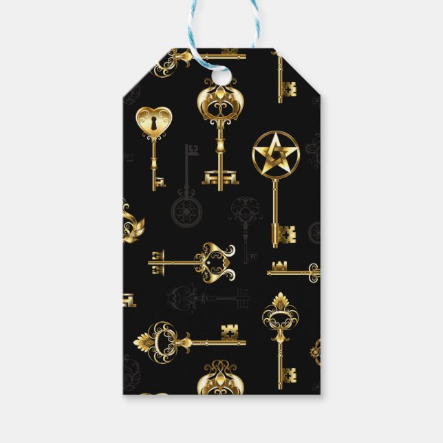 Etiqueta Para Presente Padrão sem falhas com chaves de Ouro (Frente)