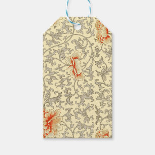 Etiqueta Para Presente Padrão Vintage Owen Jones: Coral Floral Cinza