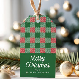 Etiqueta Para Presente Padrão Xadrez Verde Natal Rústico 