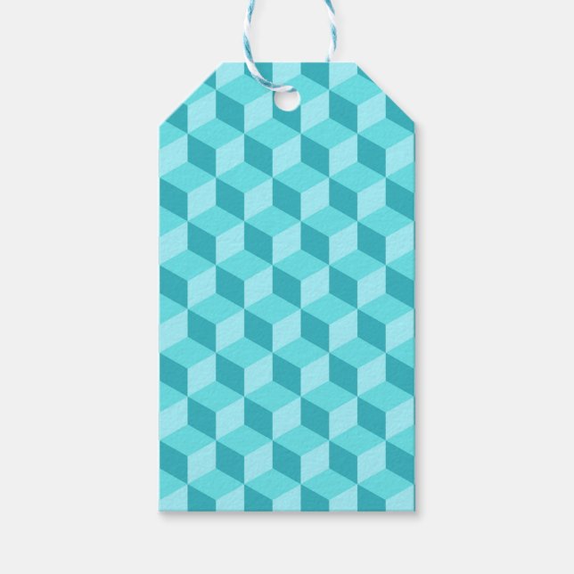ETIQUETA PARA PRESENTE PADRÕES DO CUBO GEOMÉTRICO AZUL PASTEL AQUA (Frente)