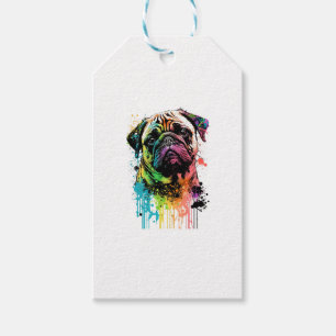 Etiqueta Para Presente Pai de Arte Pop de Pug Colorida Mãe Cachorro Lover