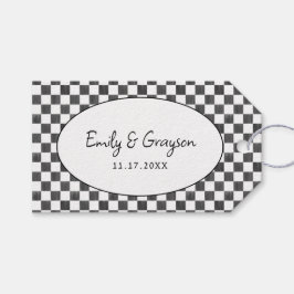 Etiqueta Para Presente Painted Black Checkerboard Pattern Wedding