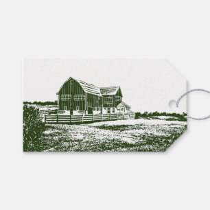 Etiqueta Para Presente Paisagem de campo com recortes de madeira casa de 