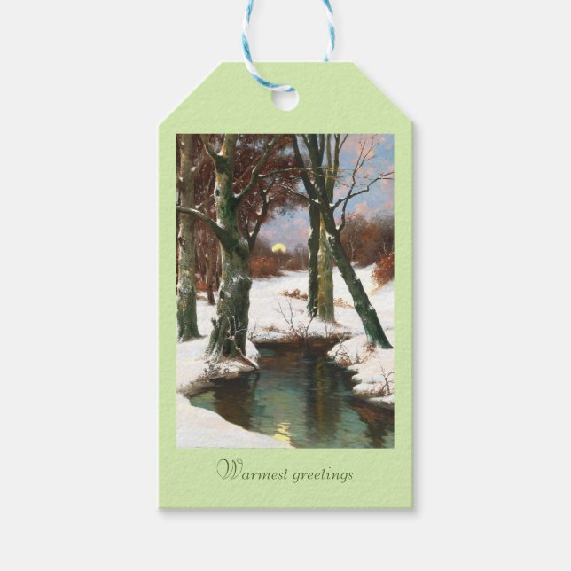 Etiqueta Para Presente Paisagem de inverno com Lua Ascensão (Frente)