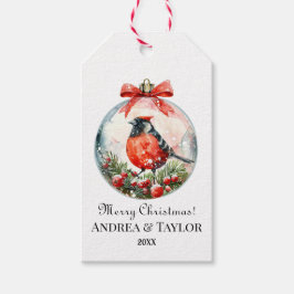 Etiqueta Para Presente Paisagem de inverno com pássaro vermelho