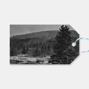 Etiqueta Para Presente Paisagem nevado em preto e branco