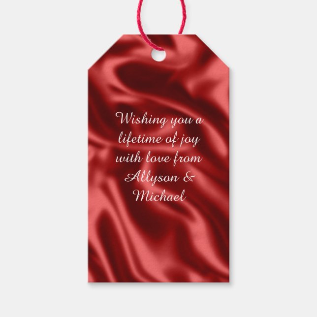 Etiqueta Para Presente Paixão Red Faux Satin Wedding (Frente)