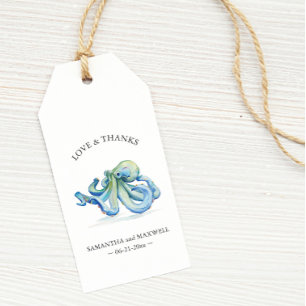 Etiqueta Para Presente Palhaço de praia Marcas de Aquarela Octopus