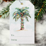 Etiqueta Para Presente Palm Tree with Christmas Lights Beach To and From<br><div class="desc">Esta etiqueta de presente de Natal apresenta uma palmeira aquarela com luzes de Natal embrulhadas à sua volta. Escreva os nomes nas linhas A e De designadas. Anexar a presentes,  garrafas de vinho,  e mais a uma praia elegante inspirou o toque de Natal.</div>