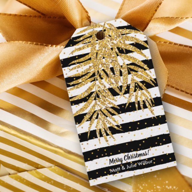 Etiqueta Para Presente Palma Dourada em faixas brancas e pretas (Criador carregado)