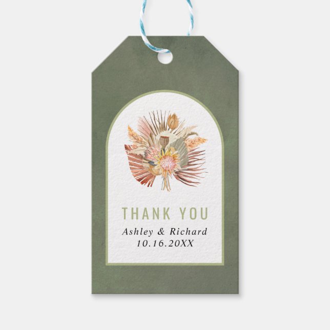 Etiqueta Para Presente Palma seca, erva-pampas, Obrigado verde (Frente)