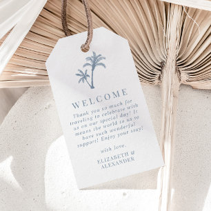 Etiqueta Para Presente Palmeira Tropical Árvore Dusty Casamento Azul Bem-