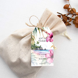 Etiqueta Para Presente Palmeiras tropicais de praia obrigado de casamento