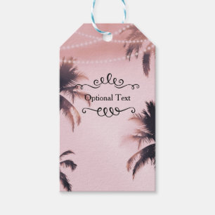 Etiqueta Para Presente Palmeiras Tropicais & Luzes Praia Cor-de-Rosa Prai