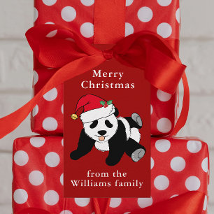 Etiqueta Para Presente Panda Bear Natal Fofo Vermelho Personalizado