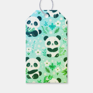 Etiqueta Para Presente Panda Bear Pattern Green Impressão