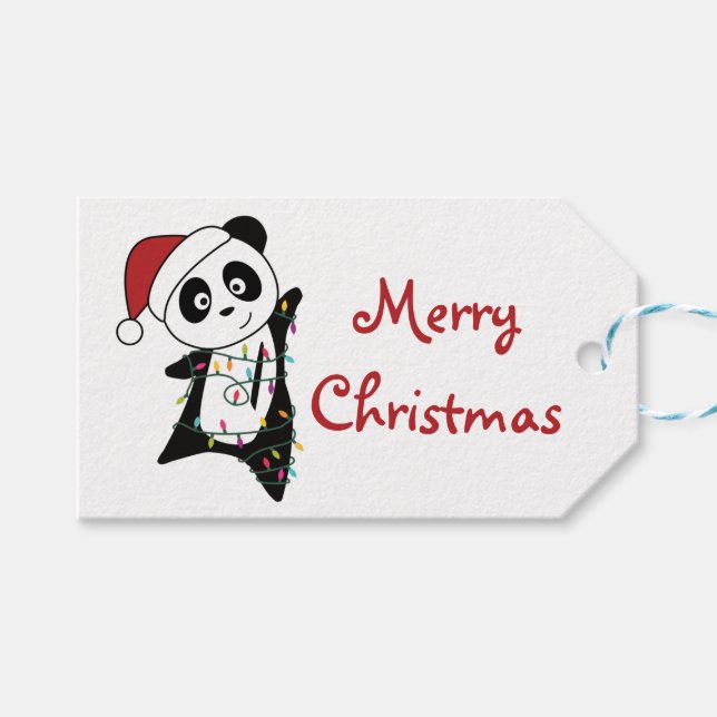 Etiqueta Para Presente Panda Christmas Snow Winter Animals Pandas Trucker (Frente (horizontal))