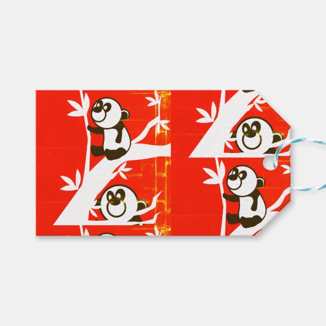 Etiqueta Para Presente Pandas de Aniversário (Frente (horizontal))