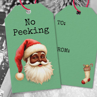 Etiqueta Para Presente Papai Noel Afro-Americano Retro Sem Espiar
