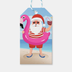 Etiqueta Para Presente Papai Noel com anel inflável flamingo