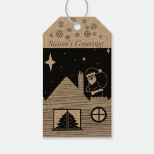 Etiqueta Para Presente papai noel com o saco no Natal preto e branco do