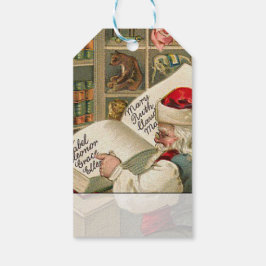 Etiqueta Para Presente Papai noel do vintage que trabalha na lista