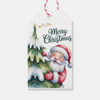 Etiqueta Para Presente Papai Noel Engraçado e Fofo com Árvore e Tipografi