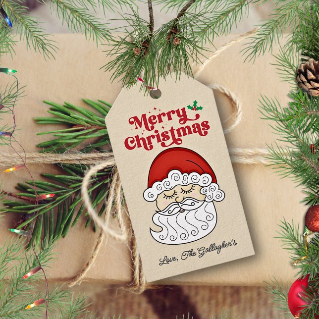 Etiqueta Para Presente Papai Noel Natal Alegre Retro  (Retro Cute Santa Merry Christmas Customized Gift Tag)