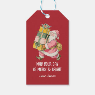Etiqueta Para Presente Papai Noel retrô nostálgico-Natal em vermelho