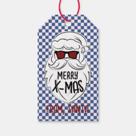 Etiqueta Para Presente Papai Noel Xadrez Azul Rosa Retrô Natal 