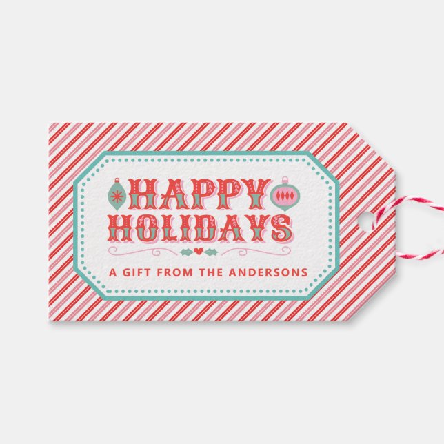 Etiqueta Para Presente Papais noeis animados | Férias Felizes (Frente (horizontal))