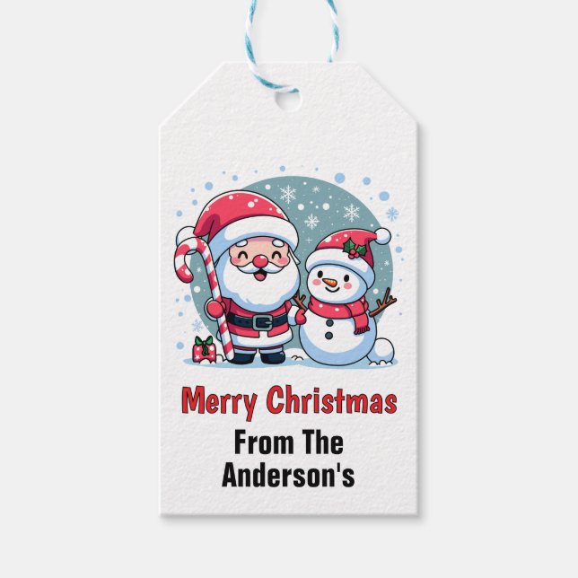 Etiqueta Para Presente Papais noeis Bonitos E Natal De Snowman (Frente)