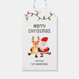 Etiqueta Para Presente Papais noeis Coloridos de Luzes Reindeer Natal