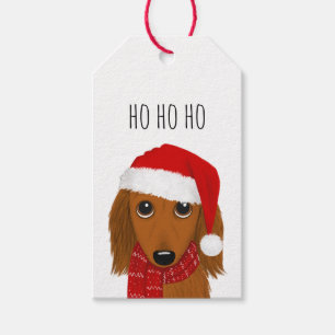 Etiqueta Para Presente Papais noeis de Dachshund de Cabelo Longo Natal